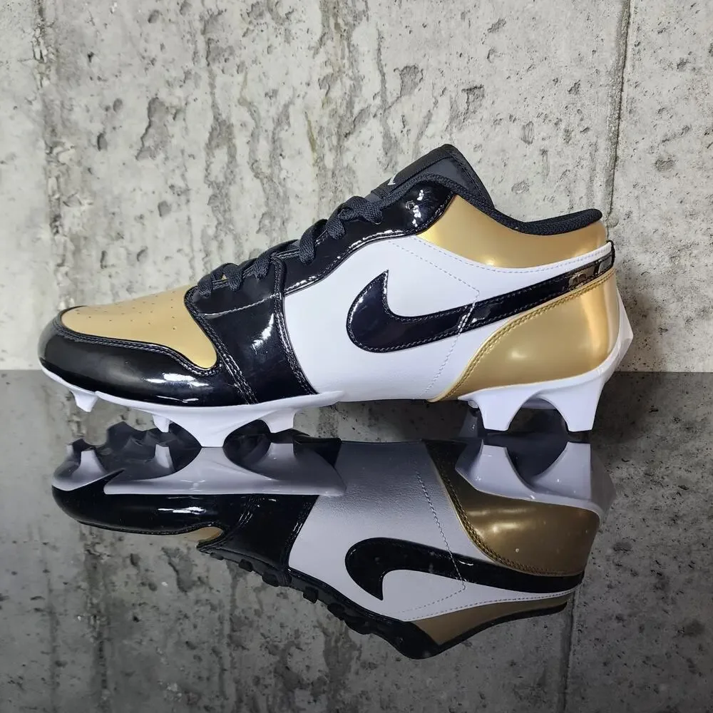 MSRP $145 Nike Air Jordan 1 Low TD Patent Gold Toe Football Cleats Men's Size 15